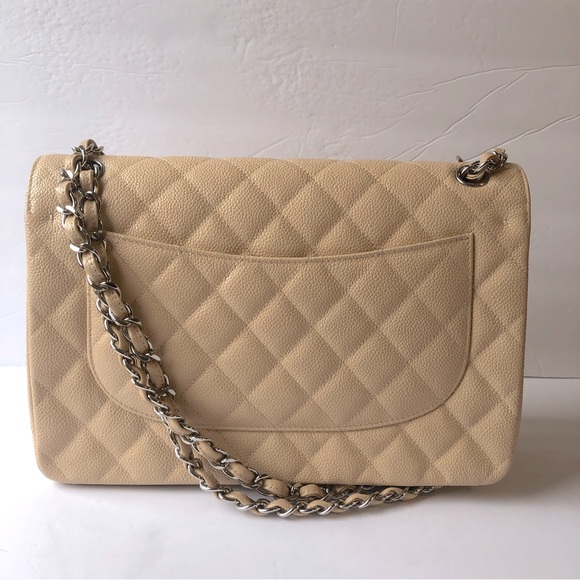 💯 AUTHENTIC CHANEL CAVIAR DOUBLE FLAP BEIGE CLAIR - Picture 9 of 16